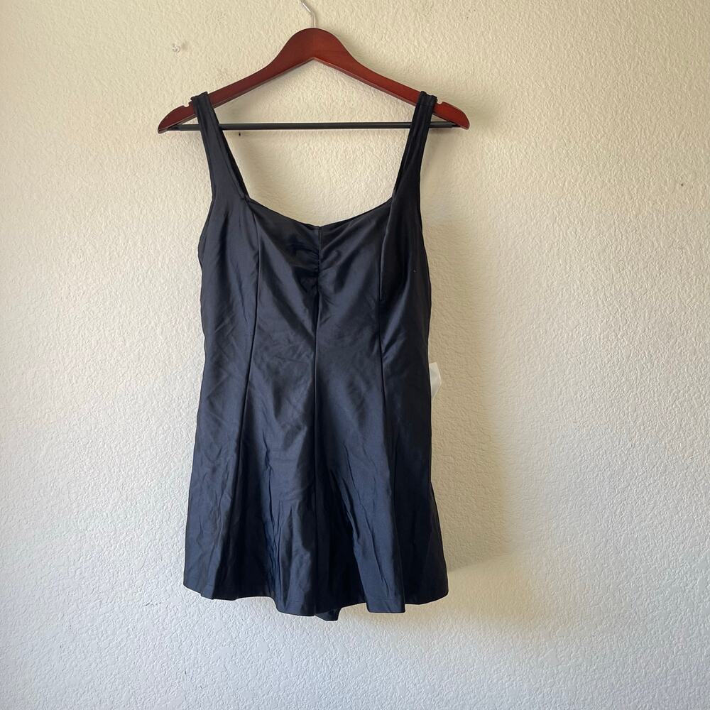 NWT 90s black swim dress modest retro size small